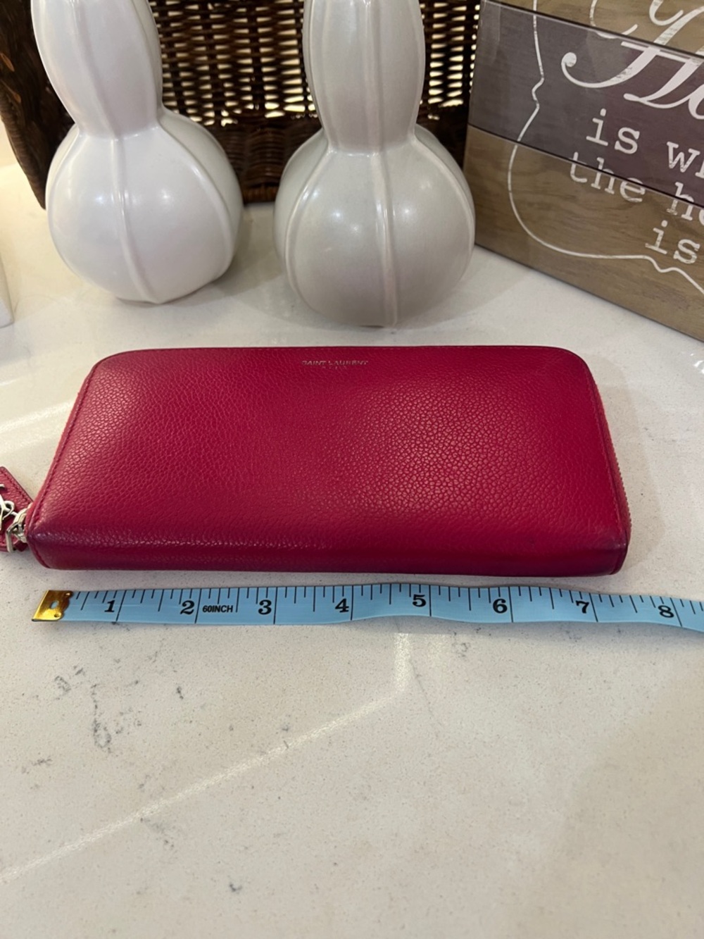 Saint Laurent Fuchsia Zip Wallet with YSL Charm - Picture 4 of 15